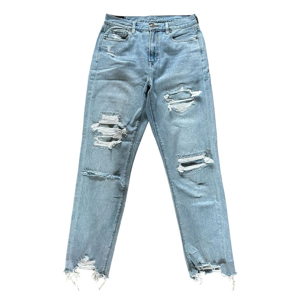 American Eagle Light Wash Distressed Mom Jeans